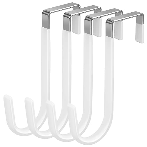 4/10/20 Pack Over The Door Hook, Door Hooks, White/Black Rubber Surface Prevent Scratche Door Hanger Hooks for Bathroom, Living Room, Kitchen, Hanging Clothes, Towels, Bags(4 Pack White)