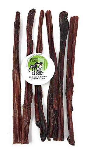 Sancho & Lola's 12' Steer Sticks/Bully Sticks for Dogs Made in USA - Odor-Free USA-Sourced Beef Pizzle Dental Chews for Light Chewers and Dogs Sensitive to Traditional Bullies (5-8 Count per Bag)