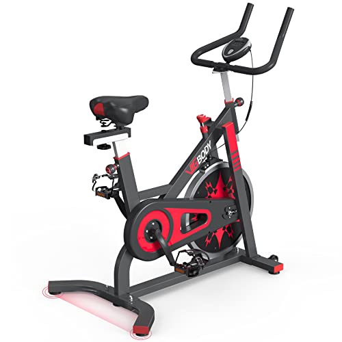 VIGBODY Exercise Bike Stationary Bikes for Home, Indoor Cycling Bike 330 lbs Weight Capacity, Spin Bike with Comfortable Seat Cushion, Fitness Bike for Gym Cardio Workout Red
