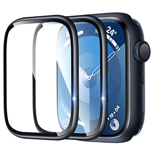 TAURI 2 Pack for Apple Watch Series 9/8/7 45mm Tempered Glass Screen Protector -[Easy Installation Frame+Full Coverage] Upgrade 3D Arc Edge HD Film for iWatch S9 45mm