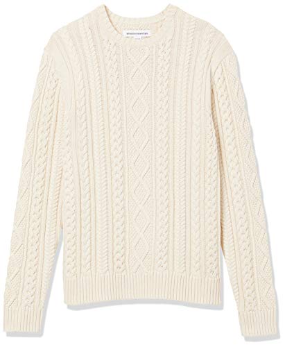 Amazon Essentials Men's Long-Sleeve 100% Cotton Fisherman Cable Crewneck Sweater, Off-White, X-Large