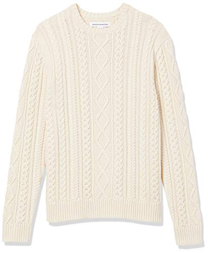 Amazon Essentials Men's Long-Sleeve 100% Cotton Fisherman Cable Crewneck Sweater, Off-White, X-Large