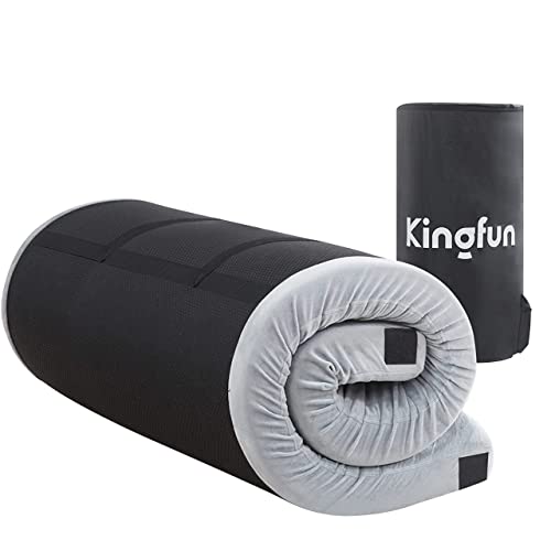 Kingfun CertiPUR-US Memory Foam Camping Mattress, 3 Inch Thick Waterproof Roll up Sleeping Pad for Adults, Comfortable Floor Sleeping Mats for Car Truck Tent with Removable Travel Bag, Single