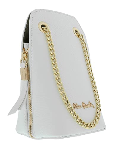 Pierre Cardin White Leather Curved Structured Chain Crossbody Bag for womens