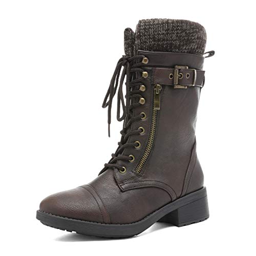 DREAM PAIRS Women's Amazon Brown Mid Calf Combat Riding Boots Size 8.5 M US