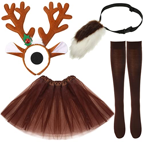 5 Pcs Deer Cosplay Costume Deer Antlers Headband Deer Tail Nose Tutu Skirt Socks