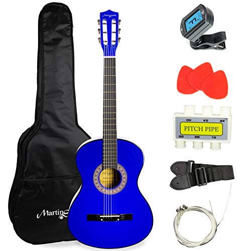 Martin Smith Acoustic Guitar Kit with Gig Bag, Plectrums, Pick Holder, Tuner, Strap & Spare Strings 6 Pack, Right, Blue (W-38-BL)