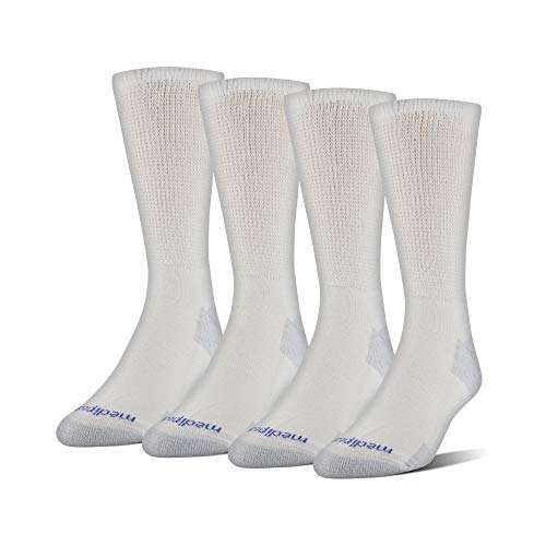 MediPeds Unisex-Adult's NanoGLIDE Crew Socks, 4-Pack, White/Grey, Shoe Size: Mens 7-12, Womens 10-13