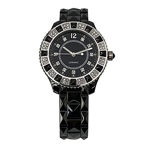 Women's Genuine Ceramic Analog Dress Bracelet Watch with Crystal Bezel by Adrienne