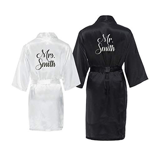 Classy Bride His and Her Robes for Couples Set Personalized – Mr. & Mrs. Satin Bridal Robes for Bride & Groom – Anniversary or Wedding Robes for Ideal Marriage Gift for Couples