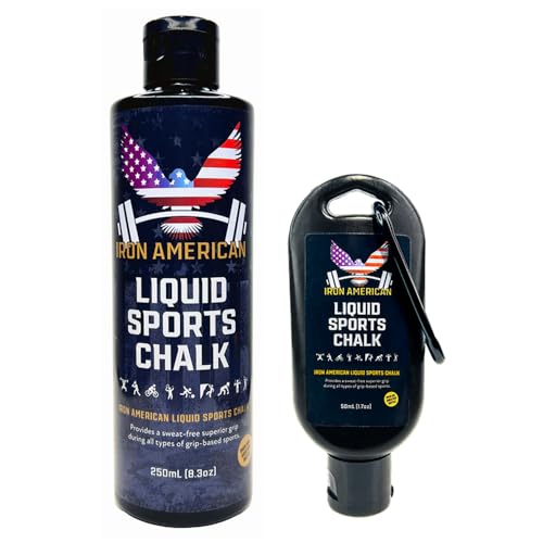 IRON AMERICAN Athletic Liquid Sports Chalk (Best Value Combo Kit 8.3 oz and 1.7 oz Travel Bottle) for Hand Grip, Weight-Lifting, Exercise, and Home Gym