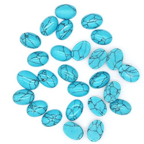20pcs Natural Stone Turquoise Cabochon Flatbacks Oval Gemstone Cabochons for Jewelry Making, 10 x 14mm​