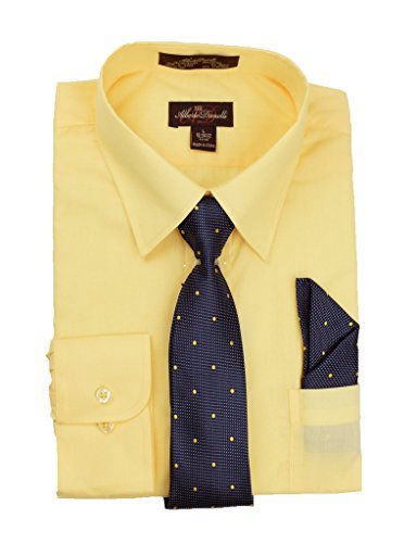 Alberto Danelli Men's Long Sleeve Dress Shirt with Matching Tie and Handkerchief, Large / 16-16.5 Neck -33/34 Sleeve, Canary