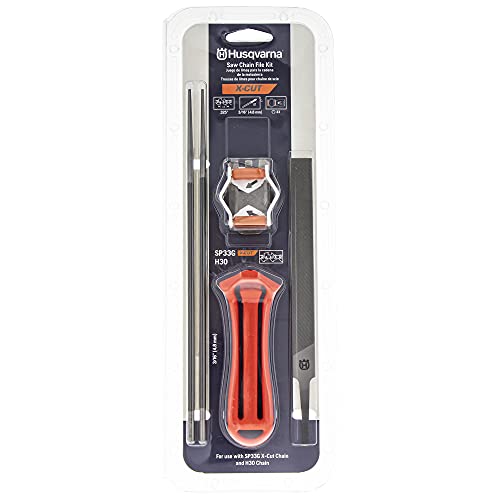 Husqvarna X-Cut SP33G Chainsaw File Kit for .325-Inch Chainsaw Chains, Chainsaw Sharpening Kit Includes File Handle, Combination File Guide, Flat File and Round Files