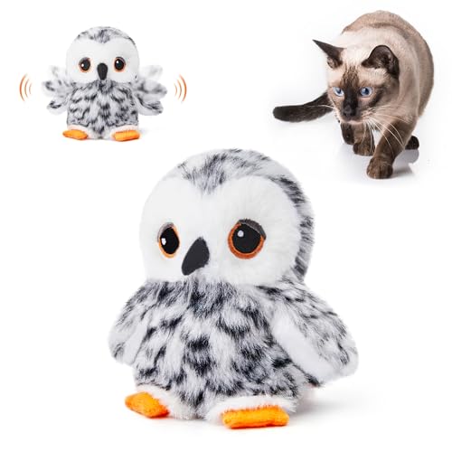 Potaroma Flapping Snowy Owl Cat Toys, Lifelike Bird Chirp, Rechargeable Owl Touch Activated Kitten Toy, Interactive Catnip Kicker Exercise Toys 4.0' for All Breeds