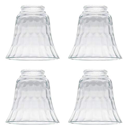 Ceiling Fan Light Covers, Clear Hammered Style Bell Glass Shade, Lighting Replacement Glass Shade Standard 2-1/8' Fitter Size, Perfect Ceiling Fan Globes Replacement Glass Accessories, Pack of 4