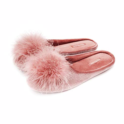 BCTEX COLL Women's Cozy Velvet Memory Foam House Slipper,Ladies Fuzzy Bedroom Slipper Non-slip Sole Pink 5-6