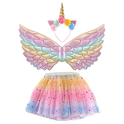 Creatoy Toddler Fairy-Unicorn-Wings-Costume for Girls 2-7 Y/O Unicorn Gifts Pretend Play Halloween Birthday Party Favors
