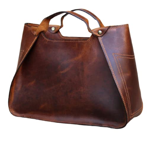 The Tannery Genuine Full Grain Leather Shoulder Tote Bag for Women Large Handbag Designer Ladies Purse Satchel Travel Bag (Red Brown Tote Bag)