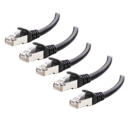 Cable Matters 10Gbps 5-Pack Snagless Short Shielded Cat6A Ethernet Cable 5 ft (SSTP, SFTP Shielded Ethernet Cable, Shielded Cat6 Cable, Cat 6 Shielded Network Cable) in Black