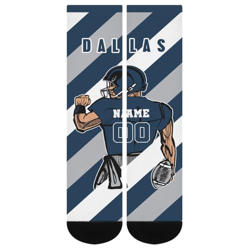 Sfodcovy Custom Dallas Socks Personalized Number Name Crew Novelty Long Socks Footwears Football Fan Gifts For Men Women Youth