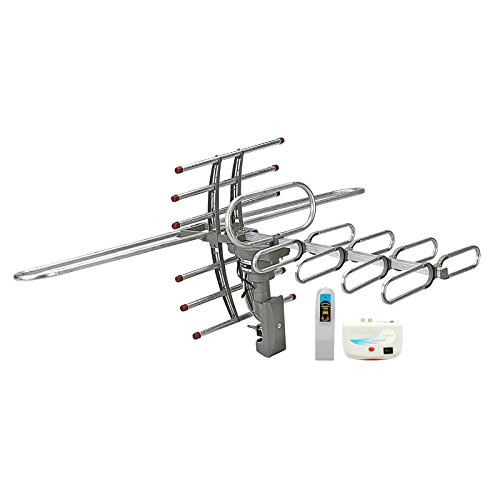 QFX ANT 106 HD/DTV/UHF/VHF/FM 360° Rotating Outdoor Antenna, Silver, one Size