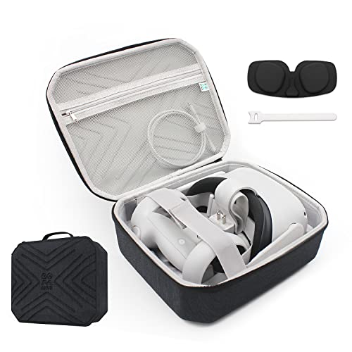 GOYERRNES Hard Carrying Case for Metal Oculus Quest 2 VR Gaming Headset, Original Head Strap Touch Controllers Accessories, EVA Hard Shell Bag for Travel and Storage (Size:10.82'x9.25'x4.72')