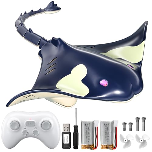 TEMI 2.4G Remote Control Manta Ray Toy High Simulation Devil Ray for Pool Bathroom Great Gift RC Mobula Boat Toys for 6+ Year Old Boys and Girls Shark Toys