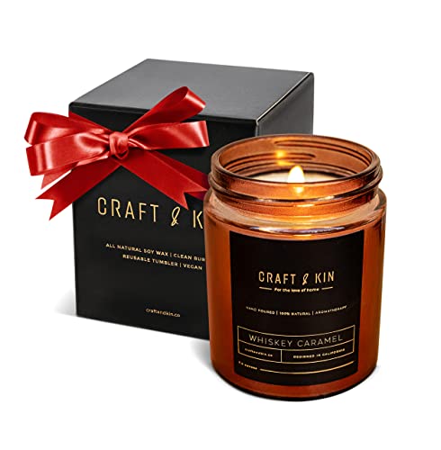 Craft and Kin Candle Whiskey Caramel, Scented Candles for Men | Christmas Scented Candles, Men Candles for Bedroom, Aromatherapy Candles for Home Scented, Winter Candle for Men | Holiday Candles
