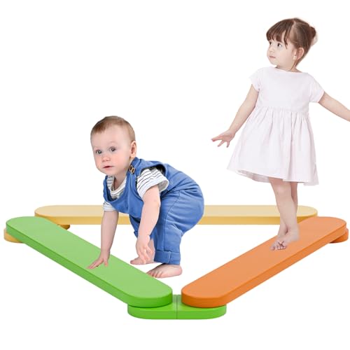 BlueWood Wooden Balance Beam, 3pcs Toddler Wood Balance Toy, Montessori Stepping Stones for Girls Boys, Build Coordination and Gross Motor Skills for Kids