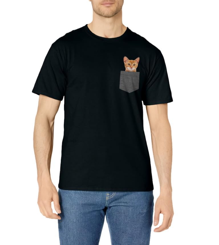 Cat in Pocket Shirt for Kids, Boys, Girls, Women, Men Gift T-Shirt