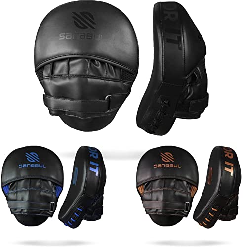 Sanabul Essential Curved Punching Mitts for Boxing and MMA | Boxing Mitts & Pads Training Gear for Athletes | Focus Mitts for Sparring & Training Boxing Pads(AllBlack)