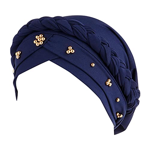 UANGKOU Women Headband Turban Hats for Women Twisted Bright Silky Headscarf Braid Chemo Headwrap Grate for Cancer Head Cover Cheetah Headband, Z2-navy