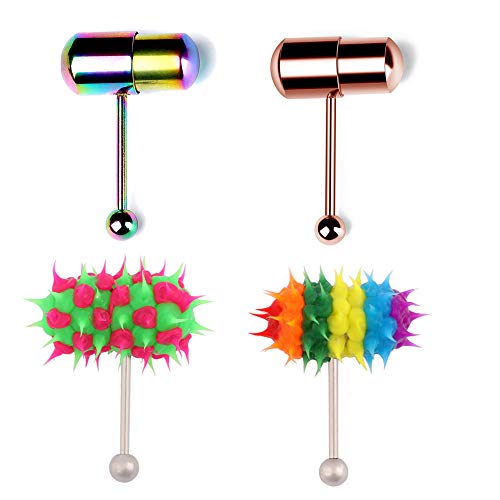 debieborahtoys 4Pcs Tongue Ring Stainless Steel Body Jewelry Piercing Barbell Tongue Stud Bars for Adult (Multicolor 9) 1.6x18x5mm