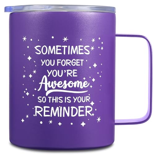 Inspirational Gifts for Women, Sometimes You Forget You're Awesome Coffee Mug, Thank You Gifts Mothers Day Gifts, Birthday, Teacher Appreciation Gifts,14 Oz Insulated Coffee Cup with Lid - Purple