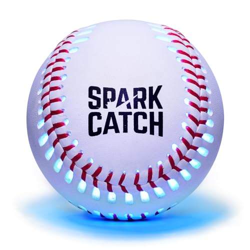 SPARK CATCH Light Up Baseball, Glow in The Dark Baseball, Perfect Baseball Gifts for Boys, Girls, and Baseball Players, Official Size and Weight with Genuine Leather (Ice Blue)