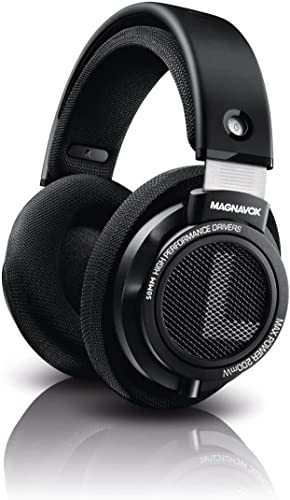 Magnavox HiFi Stereo Over-Ear Wired Headphones with Built-in Microphone, 50mm Drivers, Comfort Fit (Black)