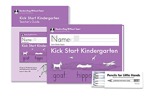 Handwriting Without Tears Kick Start Kindergarten Printing Bundle - Includes Kick Start Kindergarten Student Workbook, Teacher's Guide, and Pencils for Little Hands