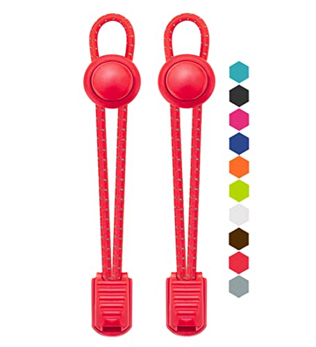 VESONNY Elastic No Tie Shoelaces - Reflective Shoe laces for Kids and Adults (red)