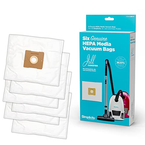 Simplicity Vacuums SZH-6 Jill Canister Vacuum Replacement Bags with Certified Hepa Media, Fits with Simplicity Jill, Jack, and Snap Bagged Vacuum Canister Models, Type Z Bags, 6-pack Set