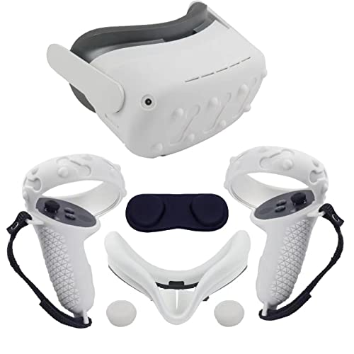 VR Controller Grip Cover Compatible for Quest2 with Silicone Face Mask Lens Protector, Headset Guard and Direction Button Covers, Anti-Throw/Dust Proof/Sweat Proof/crashproof Parts for Meta VR