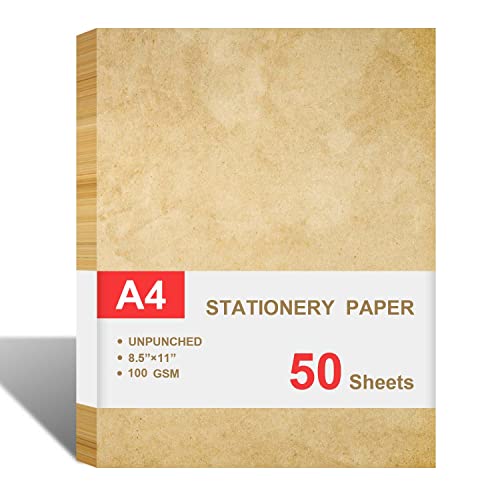 Stationary Paper for Writing - Vintage Antique Letterhead Paper, Letter Size Vintage Printer Paper, 50 Sheets Double-Sided Invitation/Decorative Printer Paper, 8.5' x 11' Parchment Paper for Writing