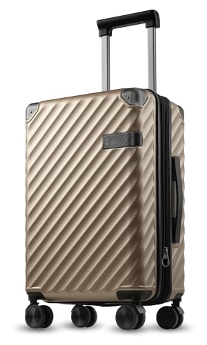 LUGGEX Carry On Luggage 22x14x9 Airline Approved - 100% Polycarbonate Expandable Hard Shell Suitcase with Spinner Wheels (Champagne, 20 Inch)