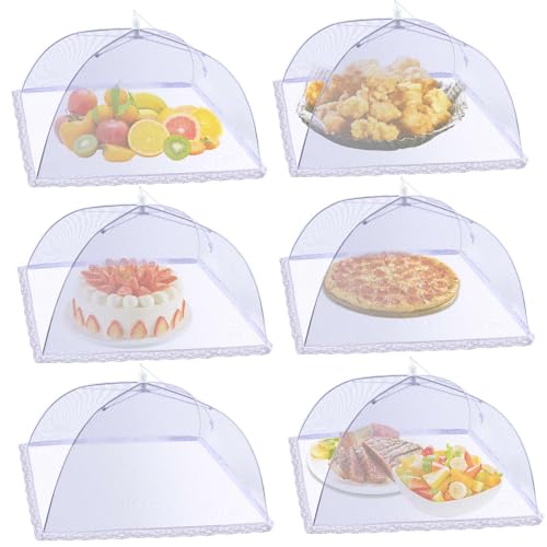 (6 Pack) ESFUN Food Net Covers for Outside, 17'x 17' Large Outdoor Food Cover Mesh Screen Tents Umbrella Fly Food Covers for Picnics, Parties, BBQ, Camping, Reusable and Collapsible