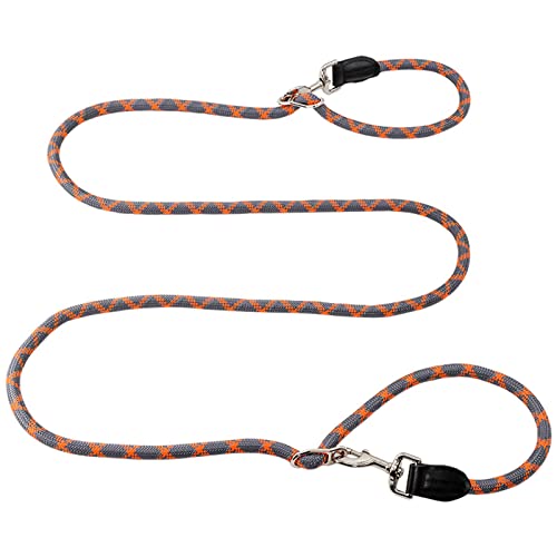 Hands Free Dog Leash(8.5ft), 8 in 1 Multifunction Nylon Double Leash for Dogs,1.2cm Dog Training Leash with Reflective Stitching, Adjustable Waist Dog Leash Fits all Waist for Medium Large Dogs-Orange
