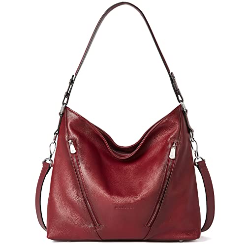 BOSTANTEN Women Leather Handbag Designer Ladies Hobo Purses Shoulder Bags Wine Red