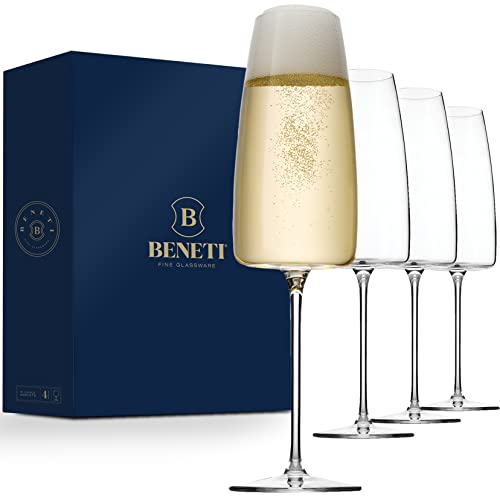 Luxurious Champagne Flutes Glass [4 Pack] 11 Ounce Champagne Glasses 4pc Set, 100% No-Lead Premium Blown Glass Prosecco Wine Glass Flutes, Stemmed White Wine Flutes for Sauvignon Blanc Riesling Muscat