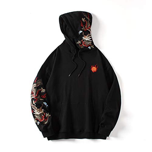 MFCT Men's Ancient Dragon Embroidery Hoodie [X-Large, Black]