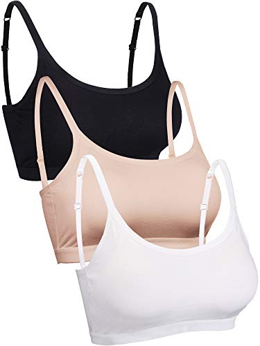 Blulu Mini Camisole Bra Wireless Padded Bra with Adjustable Straps for Women Girls Black White Nude
