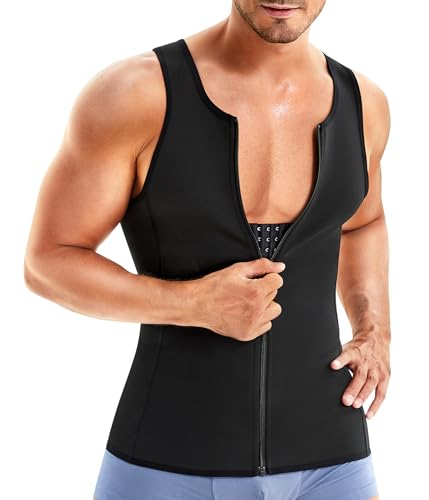 Wonderience Men Shapewear Slimming Body Shaper Compression Shirt Tank top with Zipper Underwear for Tummy Control（Black,3X-Large）